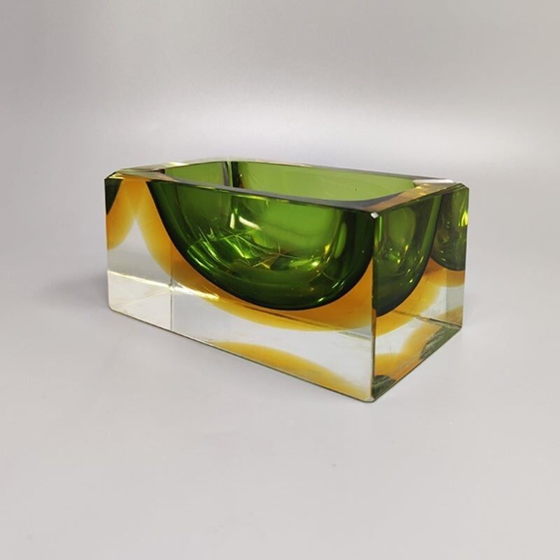 Vintage green and yellow rectangular ashtray by Flavio Poli for Seguso, Italy 1960s