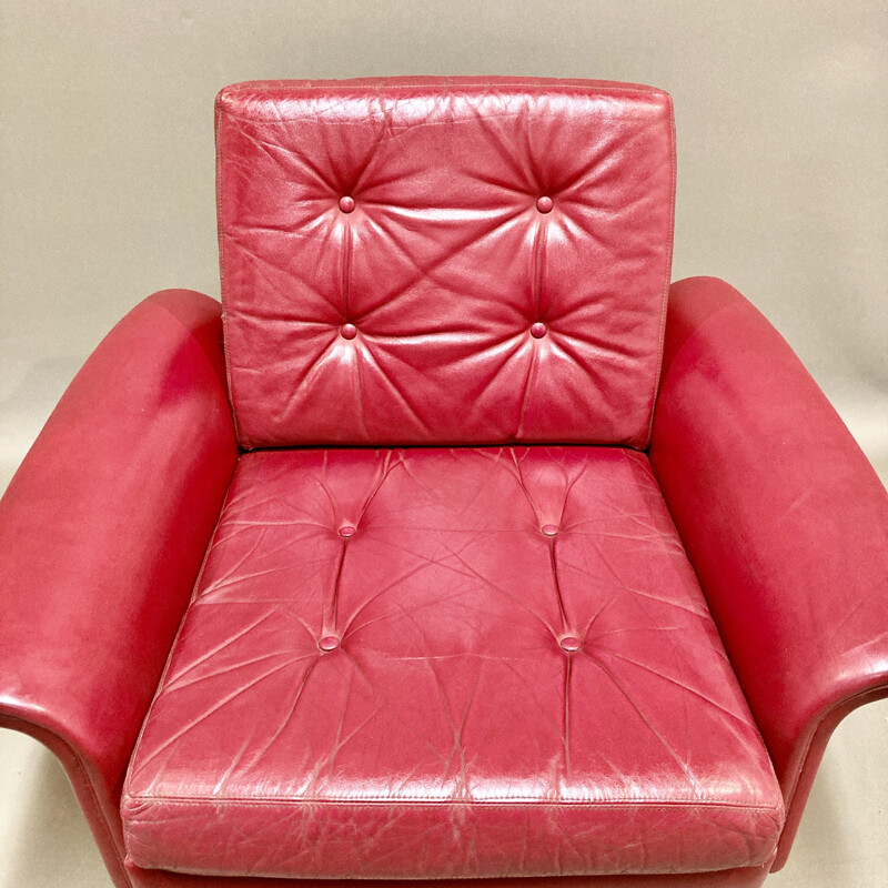 Fauteuil vintage en cuir rouge, 1950