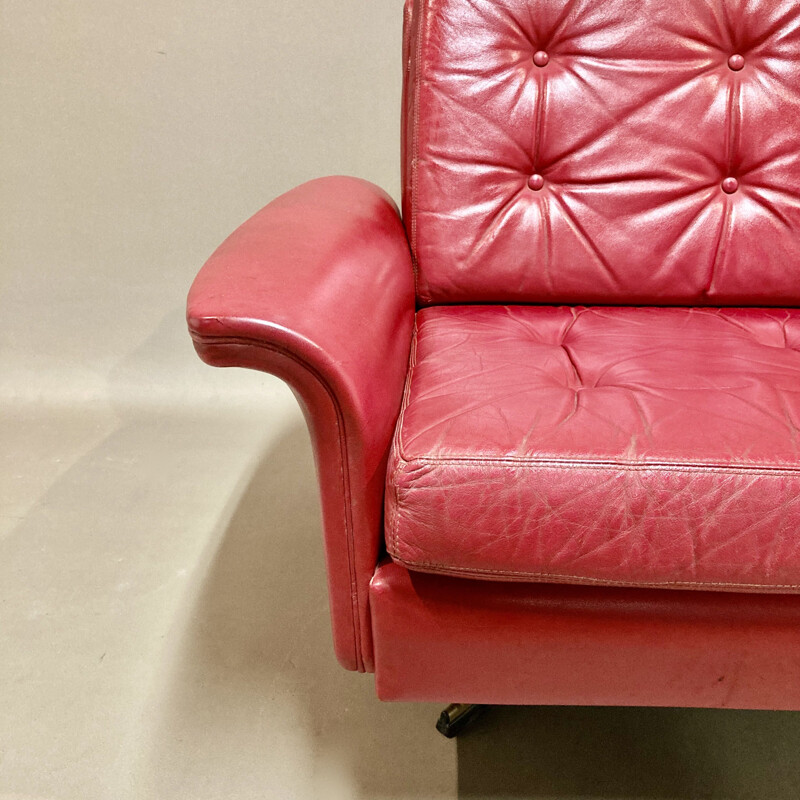 Vintage red leather armchair, 1950