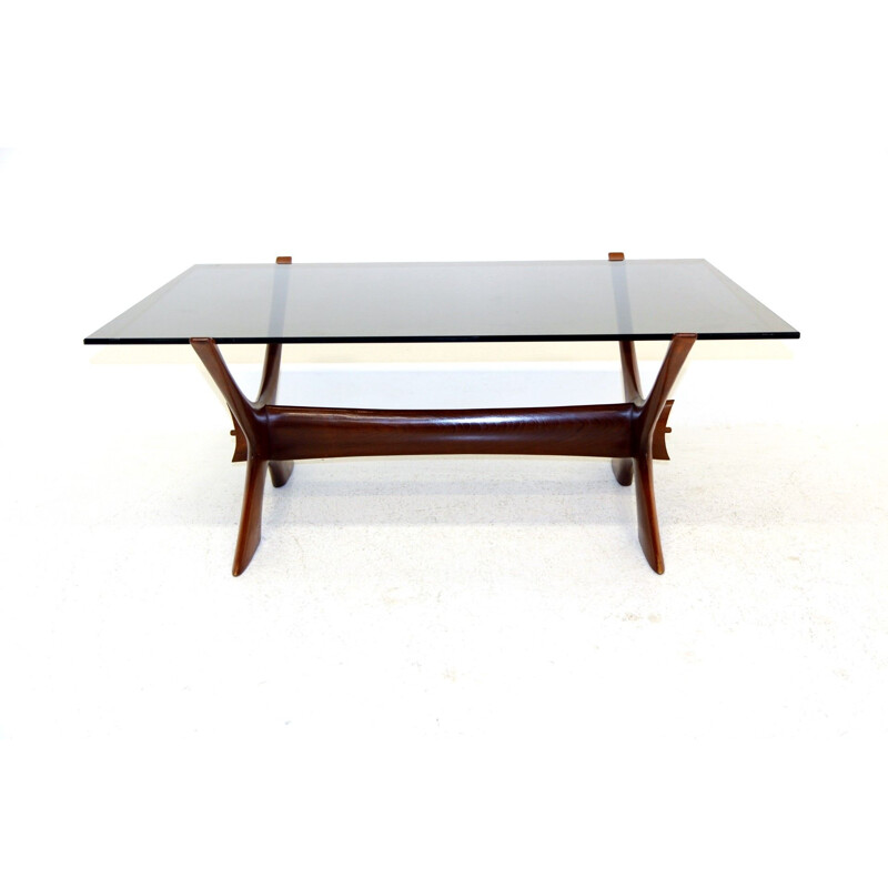 Vintage coffee table in smoked glass by Fredrik Schriever-Abeln for Orebro Glasfabrik