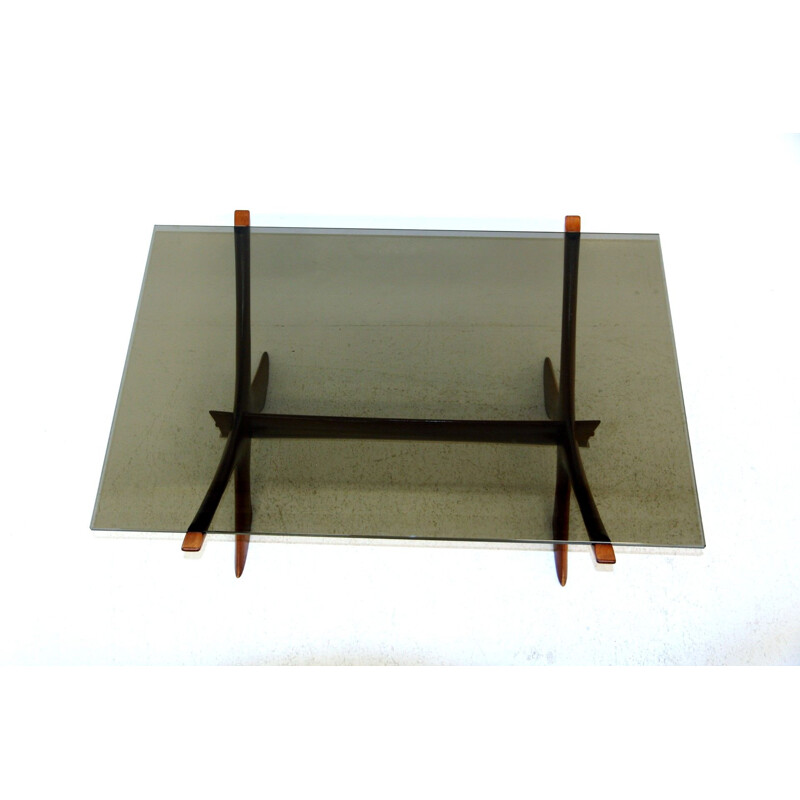 Vintage coffee table in smoked glass by Fredrik Schriever-Abeln for Orebro Glasfabrik