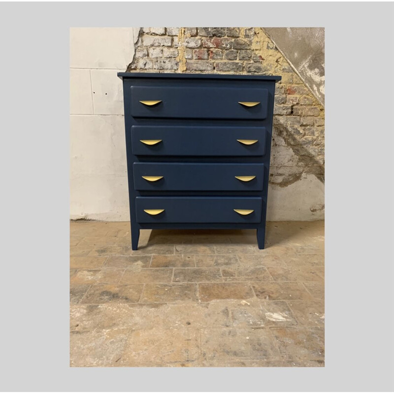 Vintage night blue chest of drawers with 4 drawers