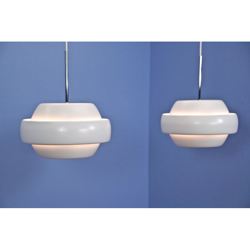 Pair of vintage Danish pendant lamps in white metal, 1980s