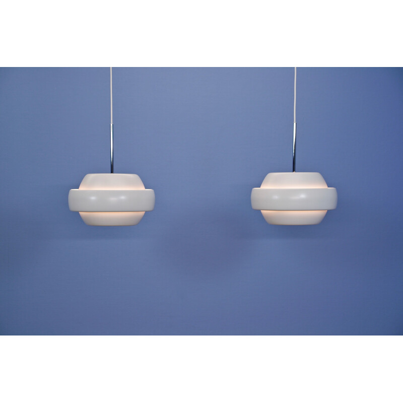 Pair of vintage Danish pendant lamps in white metal, 1980s