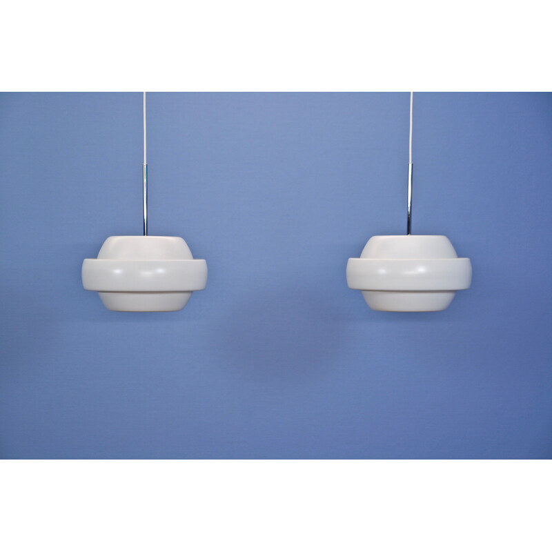 Pair of vintage Danish pendant lamps in white metal, 1980s