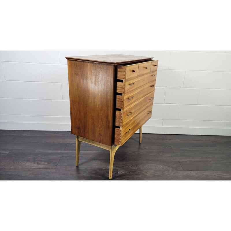 Vintage walnut and teak chest of drawers by Alfred Cox for Ac Furniture, 1950s