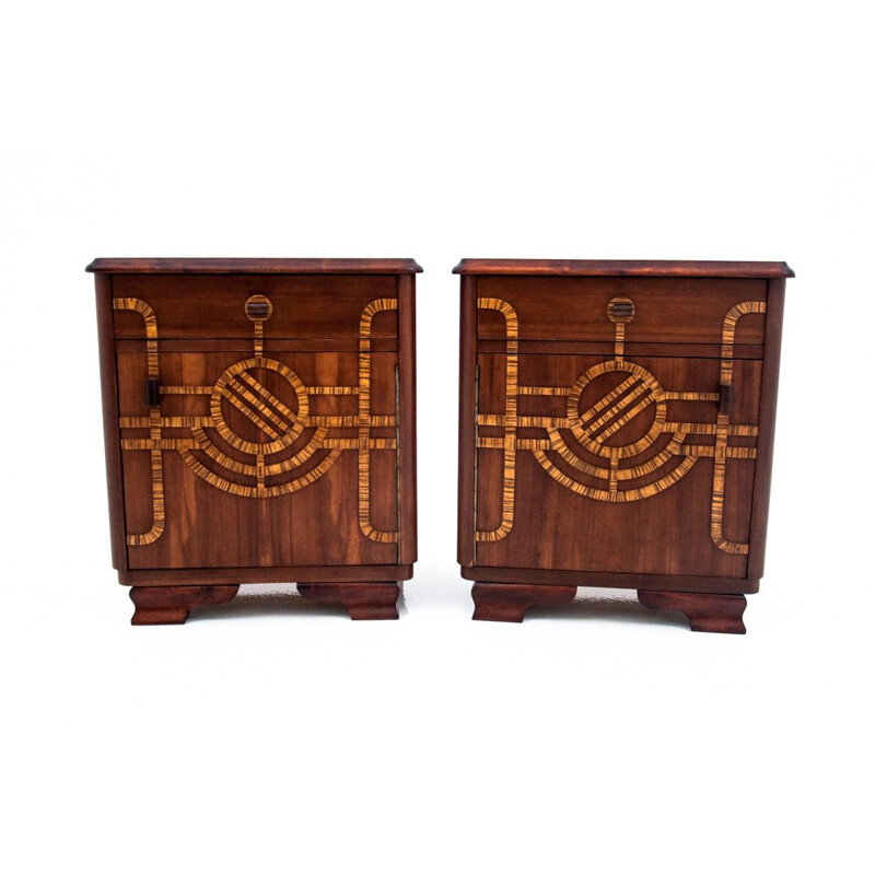 Pair of vintage Art Deco night stands, Poland 1950s