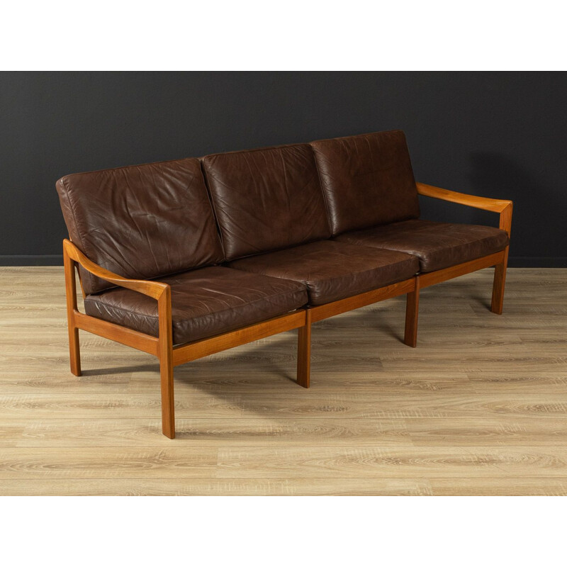 Vintage teak and leather sofa by Illum Wikkelsø for N. Eilersen As, Denmark 1960s