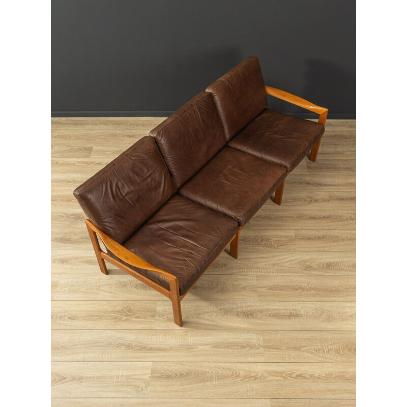 Vintage teak and leather sofa by Illum Wikkelsø for N. Eilersen As, Denmark 1960s