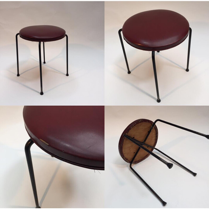 Thonet stool in metal and leatherette, Pierre PAULIN - 1950s