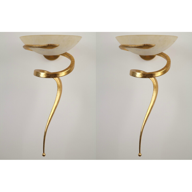Pair of Lamp "Teo" wall lamps in aluminum and glass, Enzo CIAMPALINI - 1970s