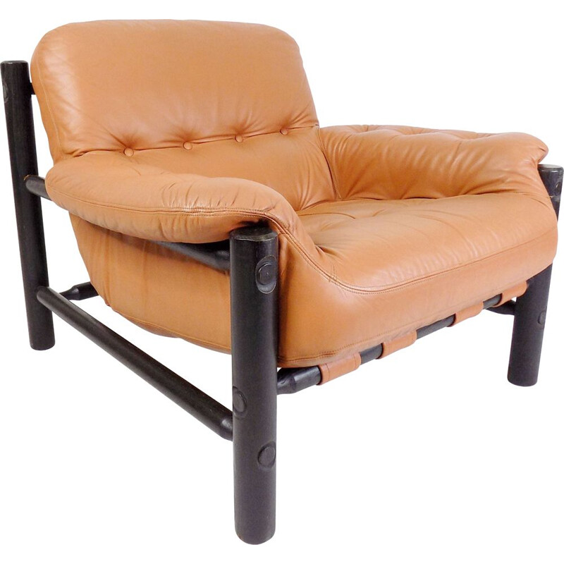 Fauteuil vintage en cuir d'Arne Norell, Danemark 1960