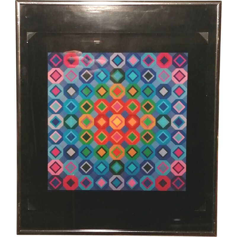 Vintage framed silkscreen by Victor Vasarely and printed by Editions Du Griffon Neuchâtel, 1973