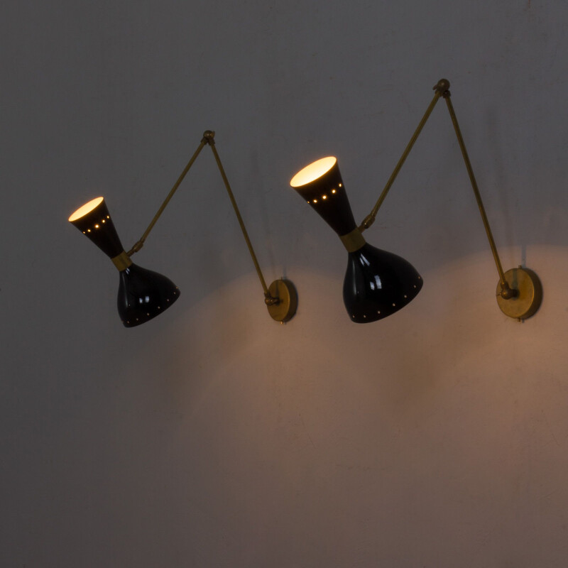 Pair of vintage Italian adjustable wall lamps