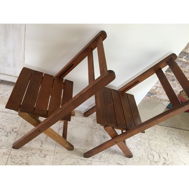 Paire de chaises pliantes vintage en bois