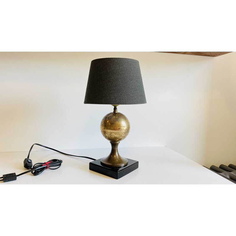 Brass and lacquered wood vintage lamp, Japan