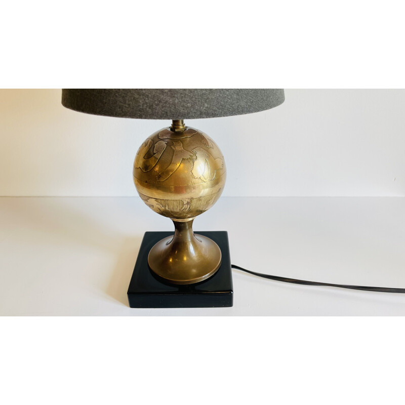 Brass and lacquered wood vintage lamp, Japan