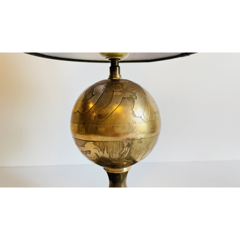 Brass and lacquered wood vintage lamp, Japan