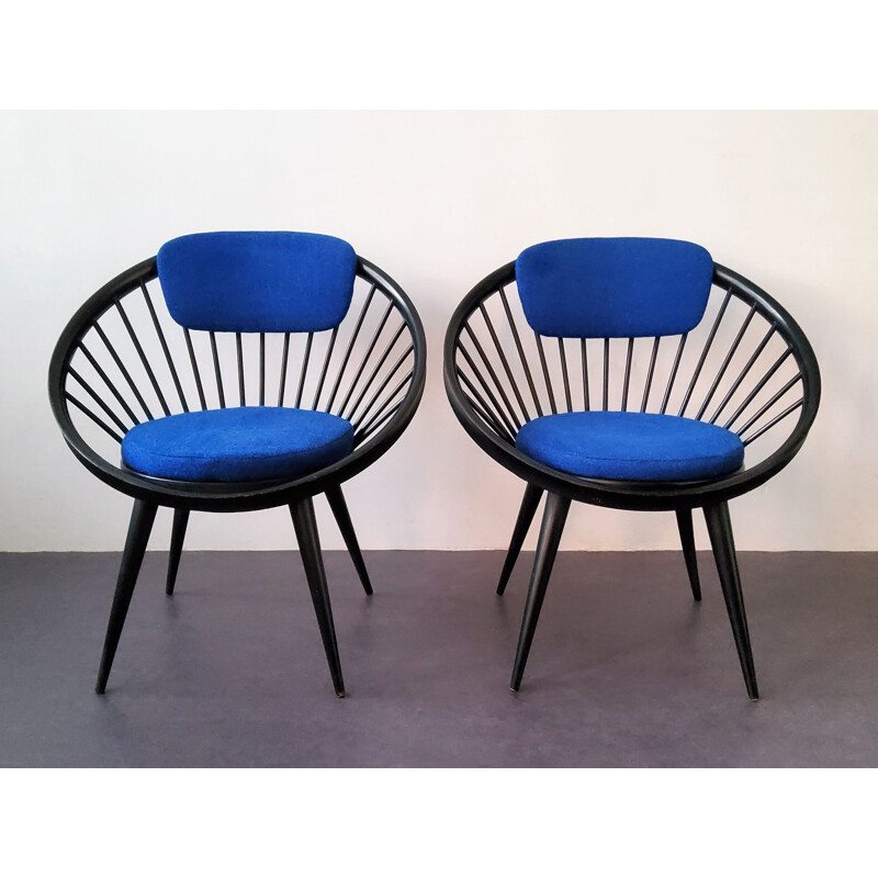 Paar vintage ronde fauteuils van Yngve Ekström, 1960