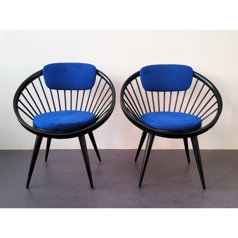 Pair of vintage circle armchairs by Yngve Ekström, 1960s