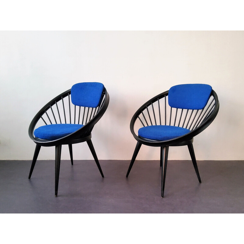 Pair of vintage circle armchairs by Yngve Ekström, 1960s