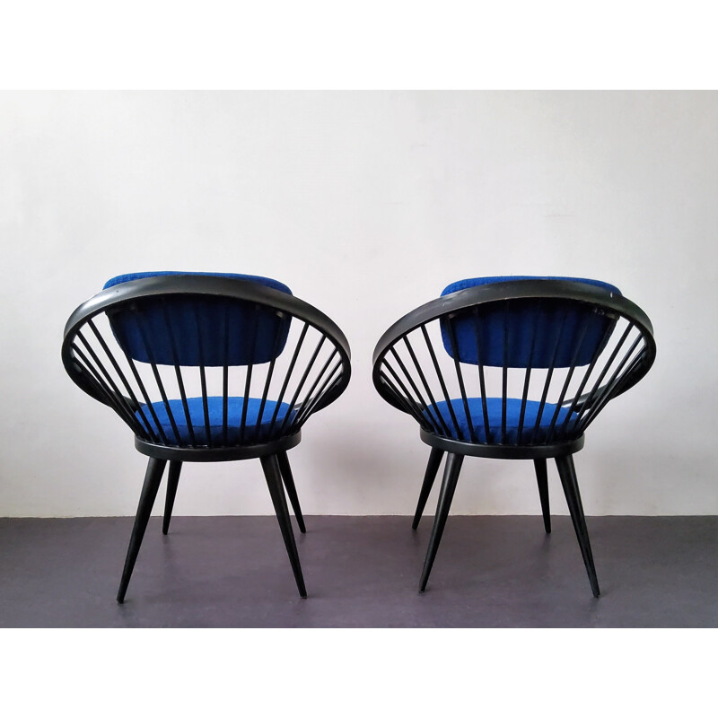 Pair of vintage circle armchairs by Yngve Ekström, 1960s