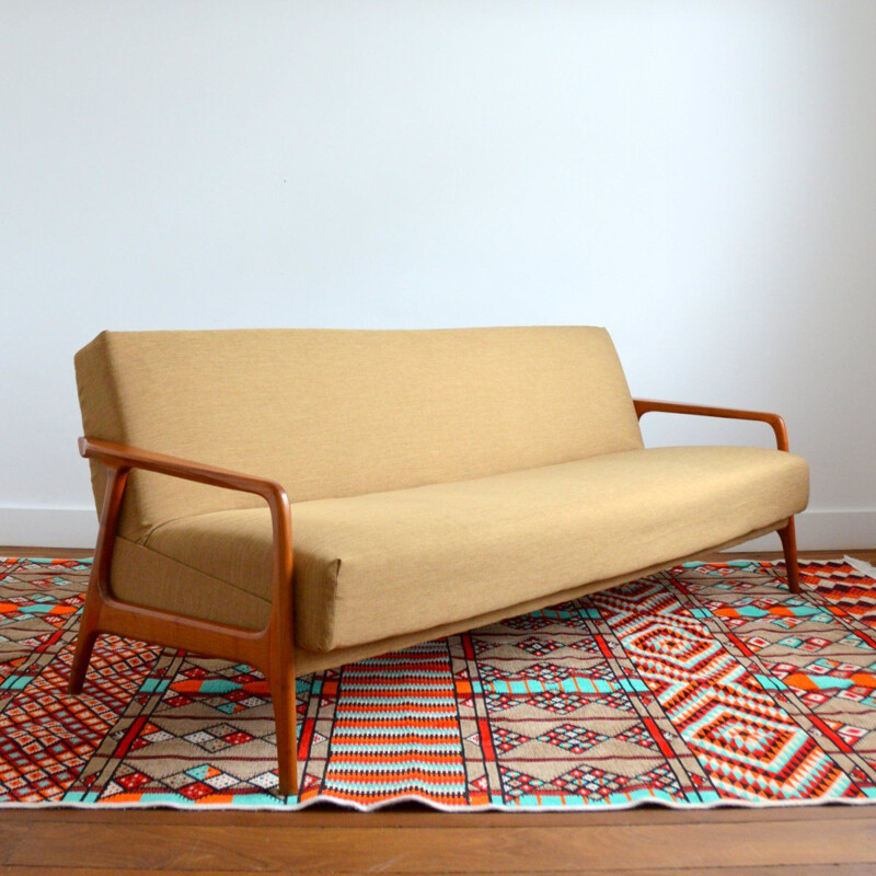 Scandinavian vintage sofa in golden brown fabric, 1960