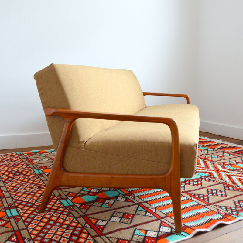 Scandinavian vintage sofa in golden brown fabric, 1960