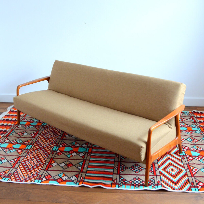 Scandinavian vintage sofa in golden brown fabric, 1960