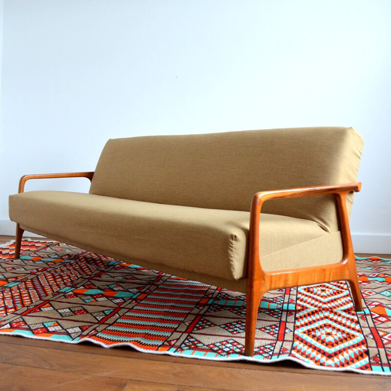 Scandinavian vintage sofa in golden brown fabric, 1960