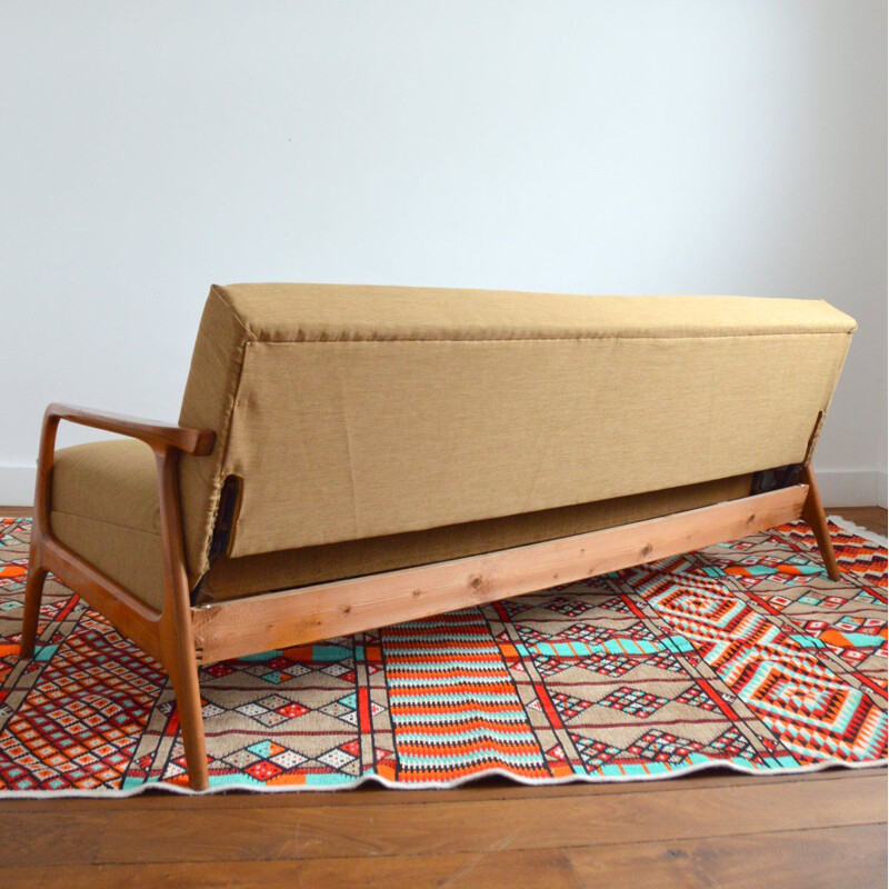 Canapé scandinave vintage en tissu marron doré, 1960