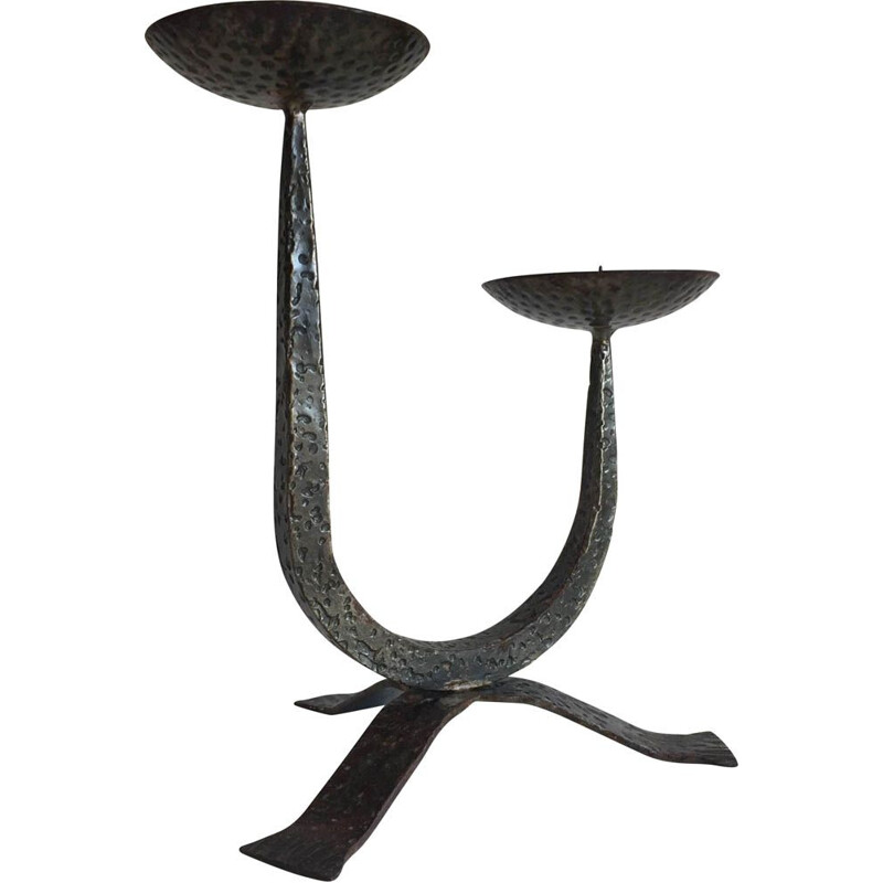 Candelabro de mesa vintage Brutalista de acero
