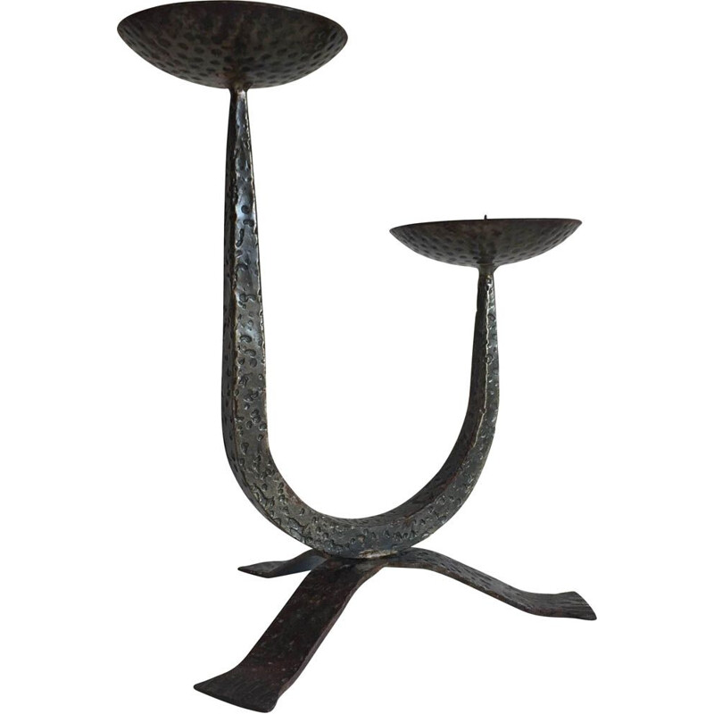 Vintage Brutalist steel candle holder