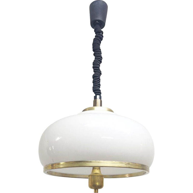 Vintage white opaline glass ceiling lamp, Italy 1970