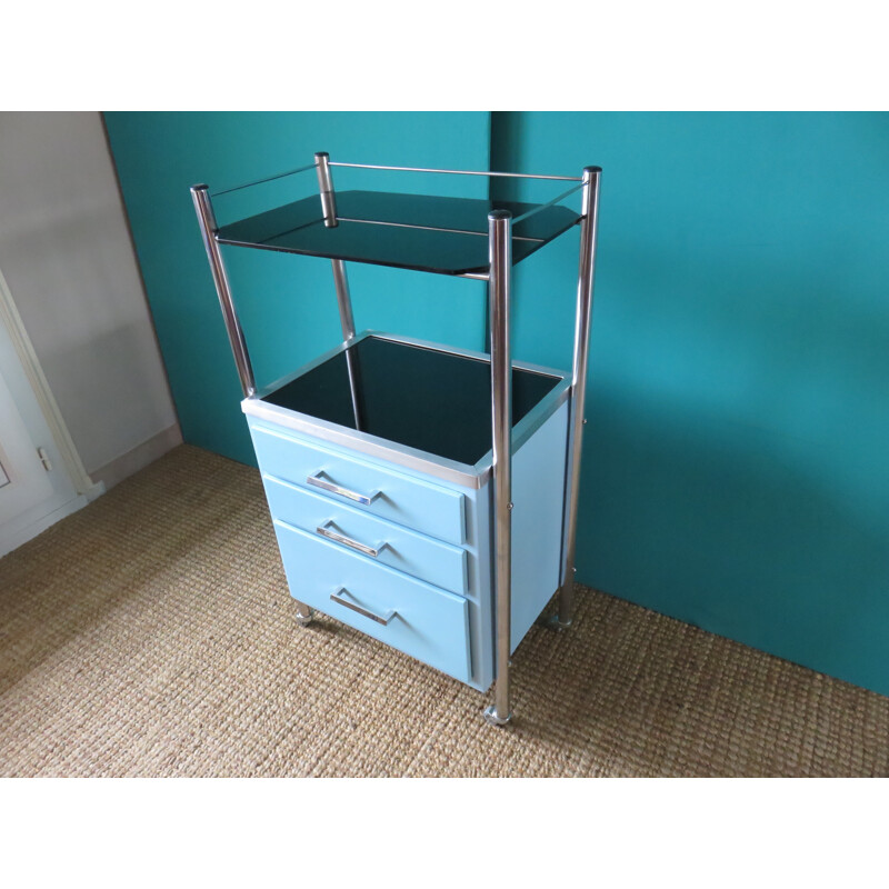 Small dentist cabinet in blue lacquered sheet steel - 1950