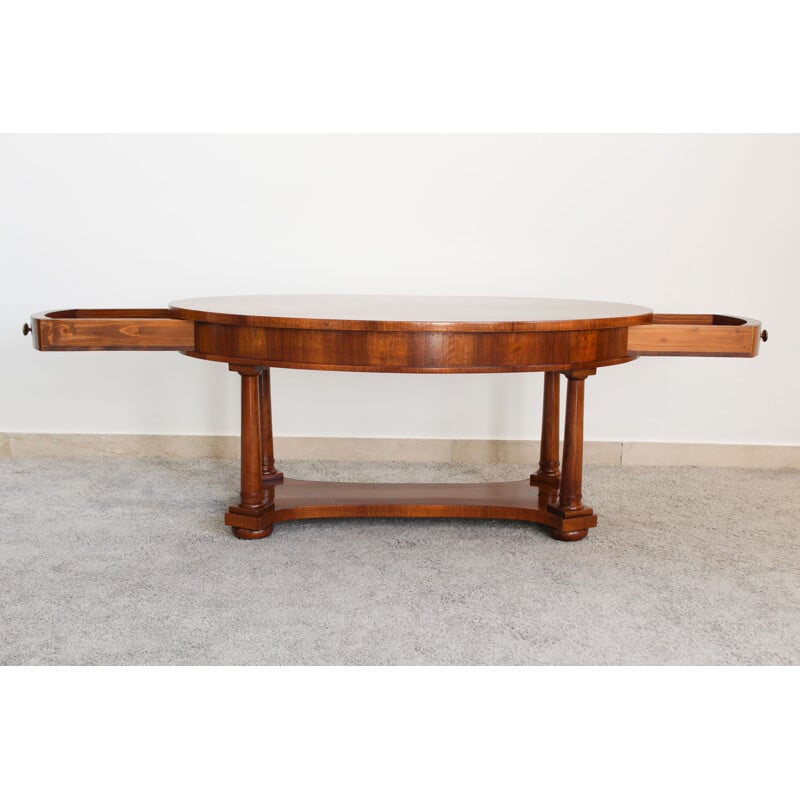 Vintage coffee table with 2 side drawers in walnut wood, Italy 1940