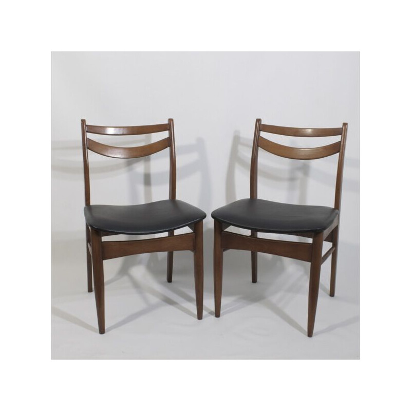 Pair of Scandinavian vintage teak and leatherette chairs, 1960