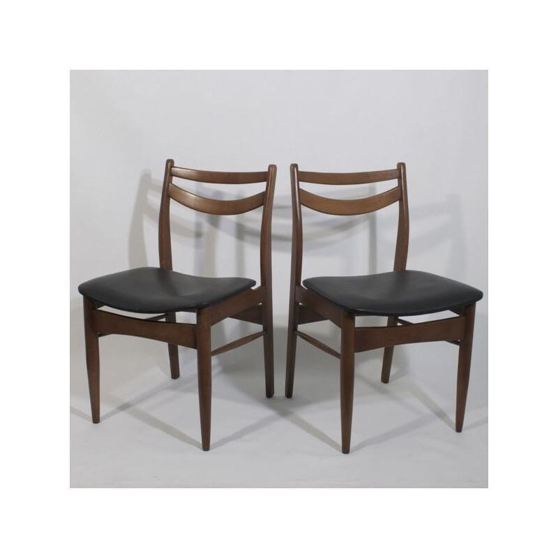 Pair of Scandinavian vintage teak and leatherette chairs, 1960