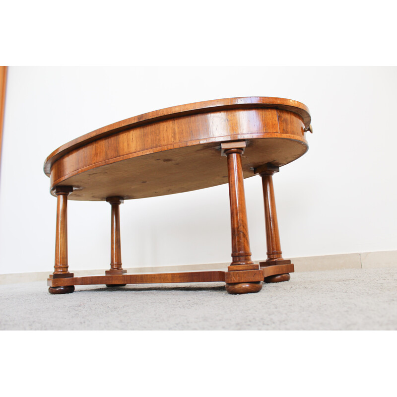 Vintage coffee table with 2 side drawers in walnut wood, Italy 1940