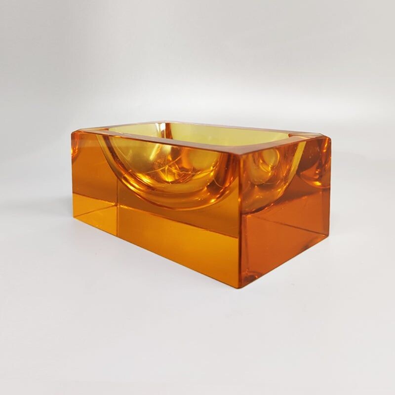 Vintage ochre ashtray by Flavio Poli for Seguso, Italy 1960s