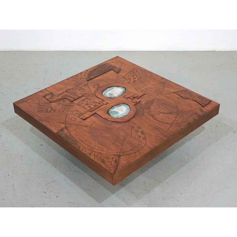 Table basse vintage en cuivre de Felix de Boussy pour le Studio Belgali