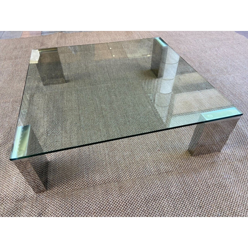 Vintage French coffee table in glass and stainless steel, 2000