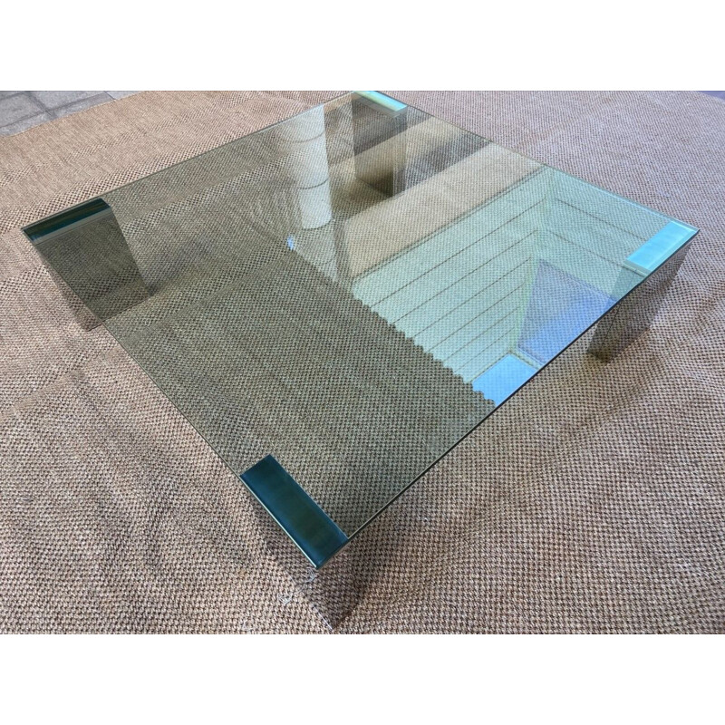 Vintage French coffee table in glass and stainless steel, 2000