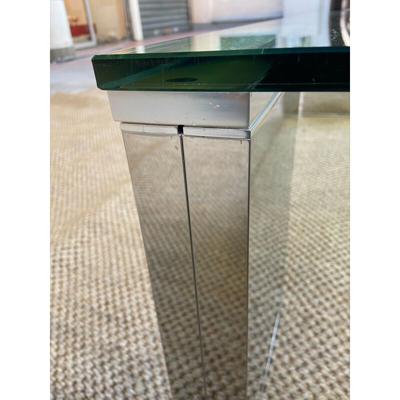 Vintage French coffee table in glass and stainless steel, 2000