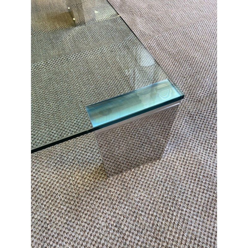 Vintage French coffee table in glass and stainless steel, 2000