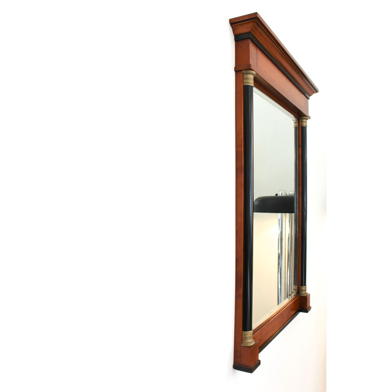Art Deco vintage wooden mirror with black lacquered columns, Italy 1940s