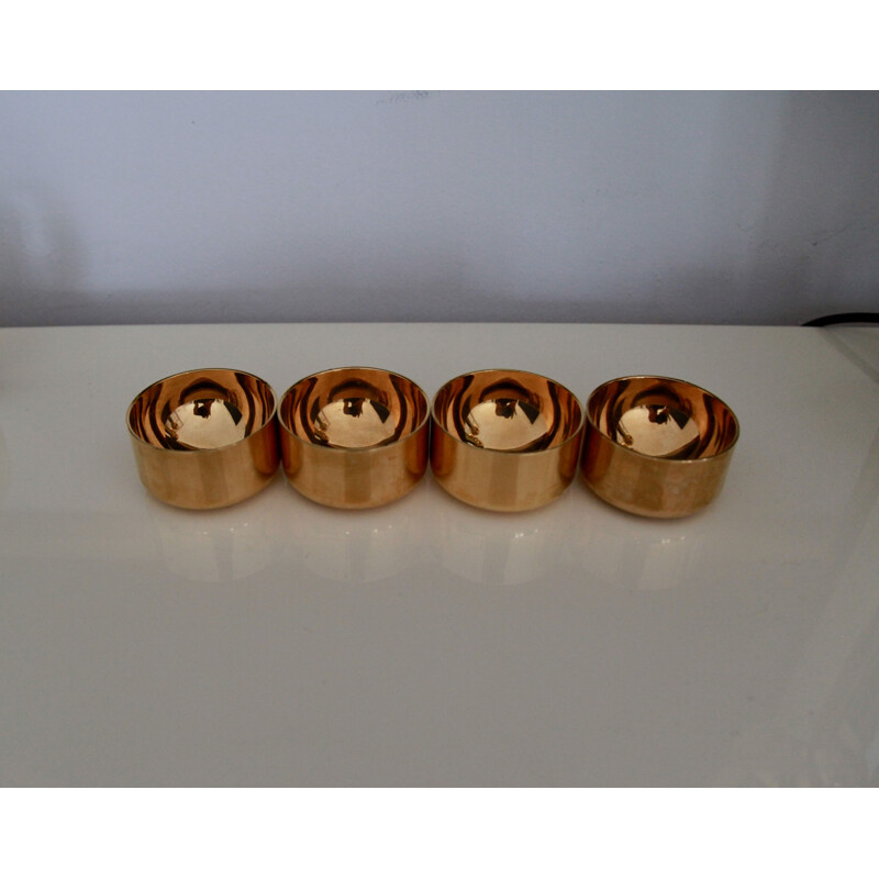 Set of 4 vintage brass cups gilded with fine gold