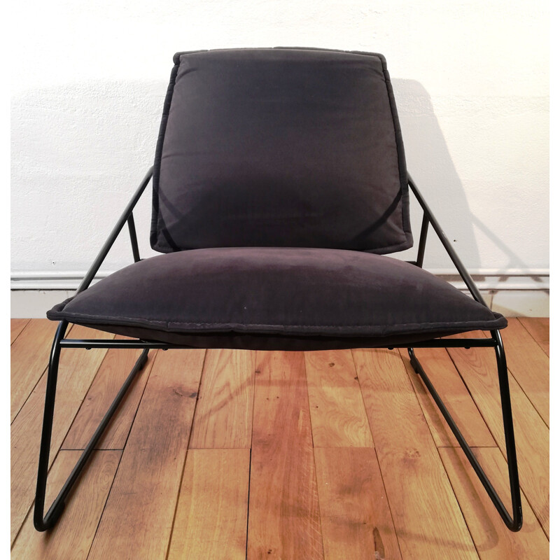 Vintage black fabric armchair, 1980