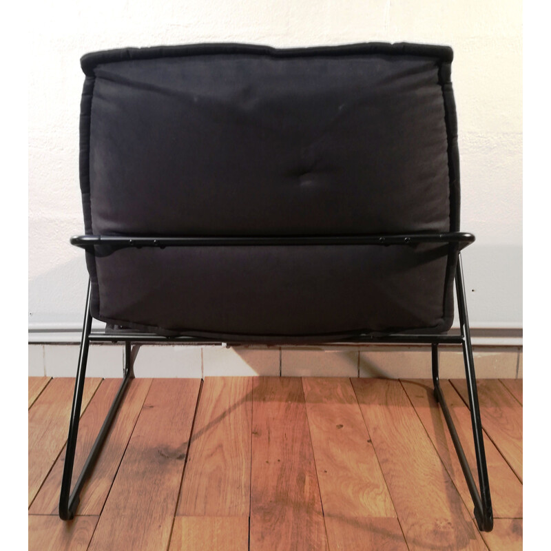 Vintage black fabric armchair, 1980