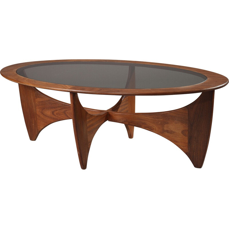 Oval G-Plan "Astro" coffee table in teak and smoked glass, Victor WILKINS - 1960s